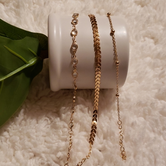 Granny Gems Jewelry - Gold and Crystal Anklet 3 pc. Set
